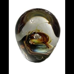 REBECCA STEWART SIGNED 89 HAND BLOWN ART GLASS SWIRLED WORLD PAPERWEIGHT VTG RS